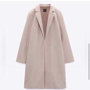 Zara Marled Sand/Oatmeal Open Front Lapel Coat Trench Coat Style